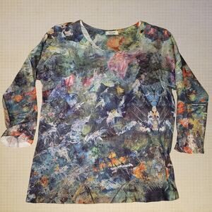 Et Lois Women's Medium Artistic Print Top Multicolor Scoop Neck Stretch Knit